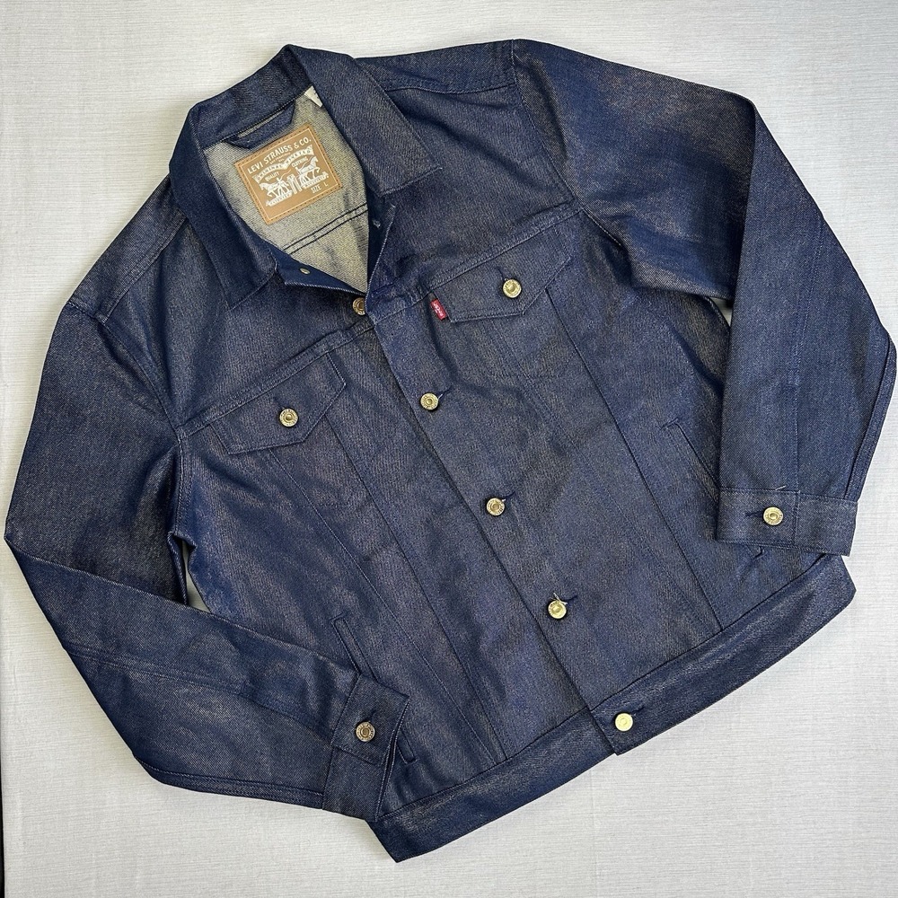 Limited Edition Levis Gold Weft Denim Jean Jacket Men Large Dark Metallic Shiny